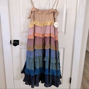 Autumn tones midi tiered ruffled dress (VICI) NWT!